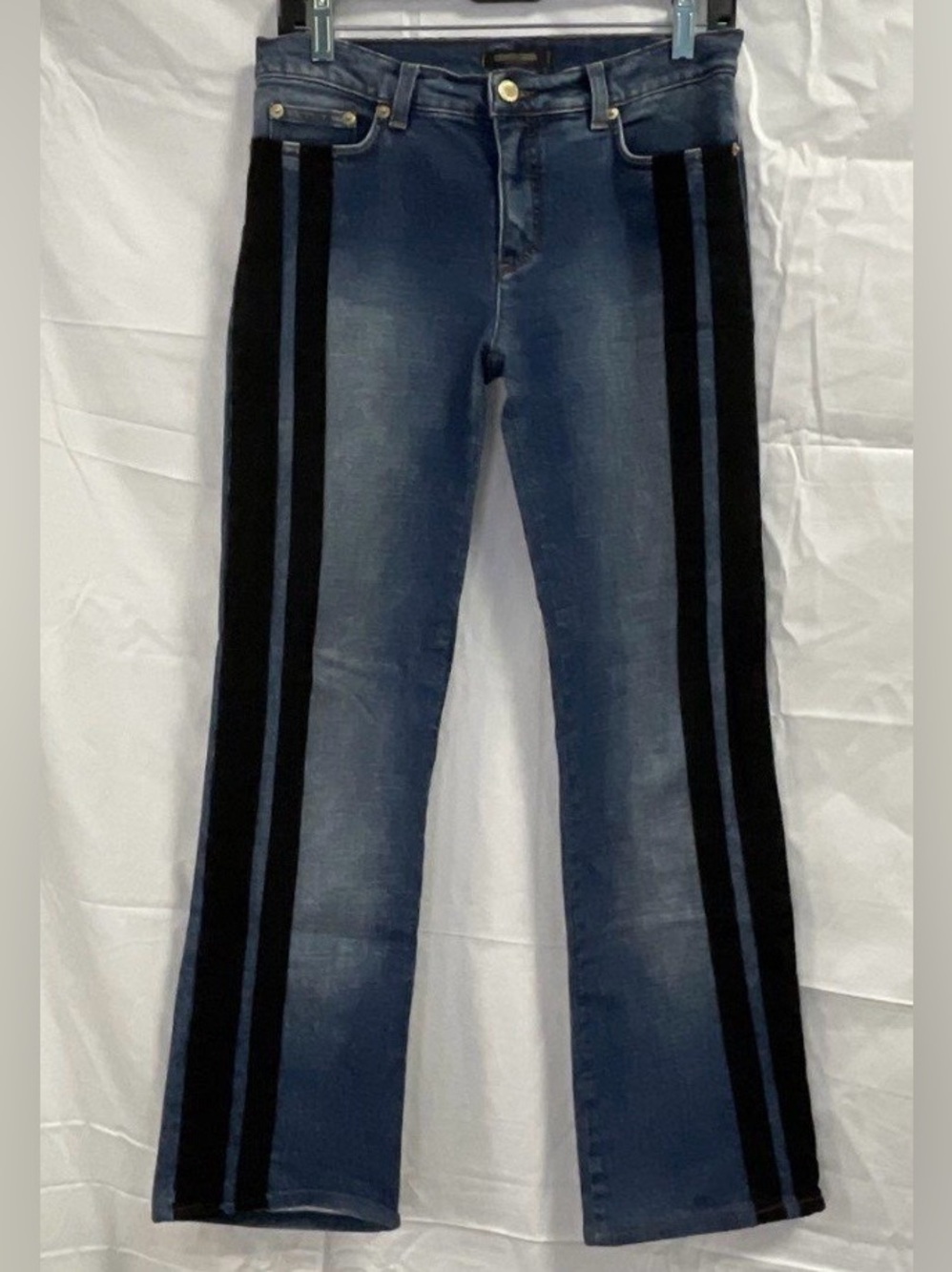 Roberto Cavalli Women’s Blue Denim Jeans with Fun Black Side Stripes